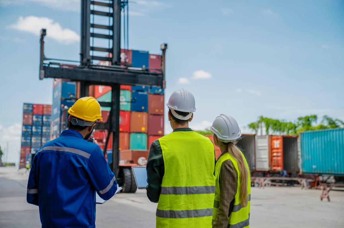 workers at shipping port